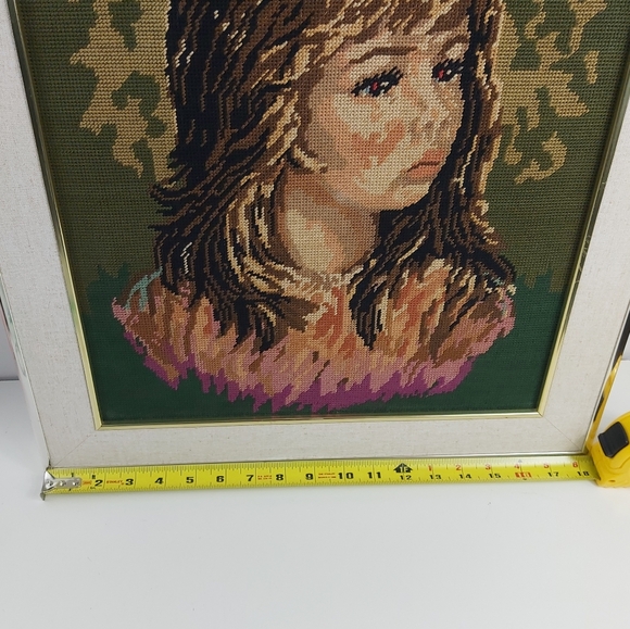 Vintage needlepoint framed wall art 14x18 inches - Picture 8 of 15